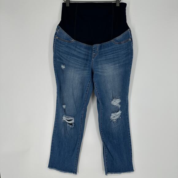 Ingrid and Isabel Straight Crop Distressed Over The Belly Maternity Jeans 10 - Picture 1 of 9